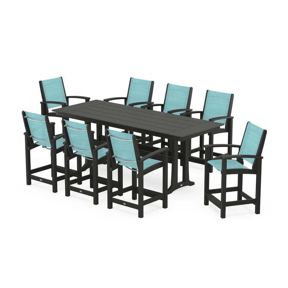 POLYWOOD® - Coastal 9-Piece Farmhouse Counter Set with Trestle Legs - PWS1898 - Image 21