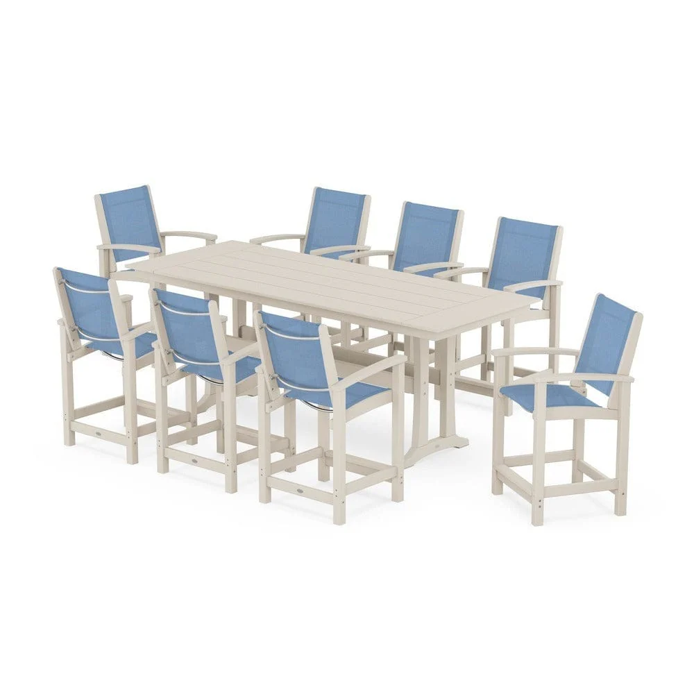 POLYWOOD® - Coastal 9-Piece Farmhouse Counter Set with Trestle Legs - PWS1898 - Image 22