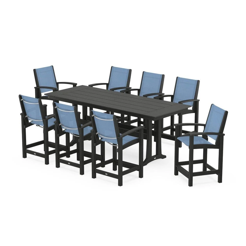 POLYWOOD® - Coastal 9-Piece Farmhouse Counter Set with Trestle Legs - PWS1898 - Image 24