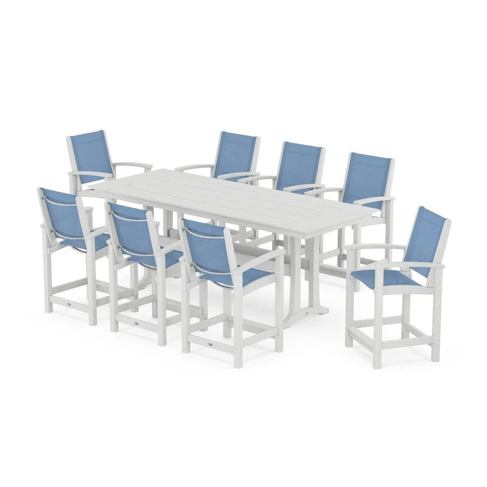 POLYWOOD® - Coastal 9-Piece Farmhouse Counter Set with Trestle Legs - PWS1898 - Image 25