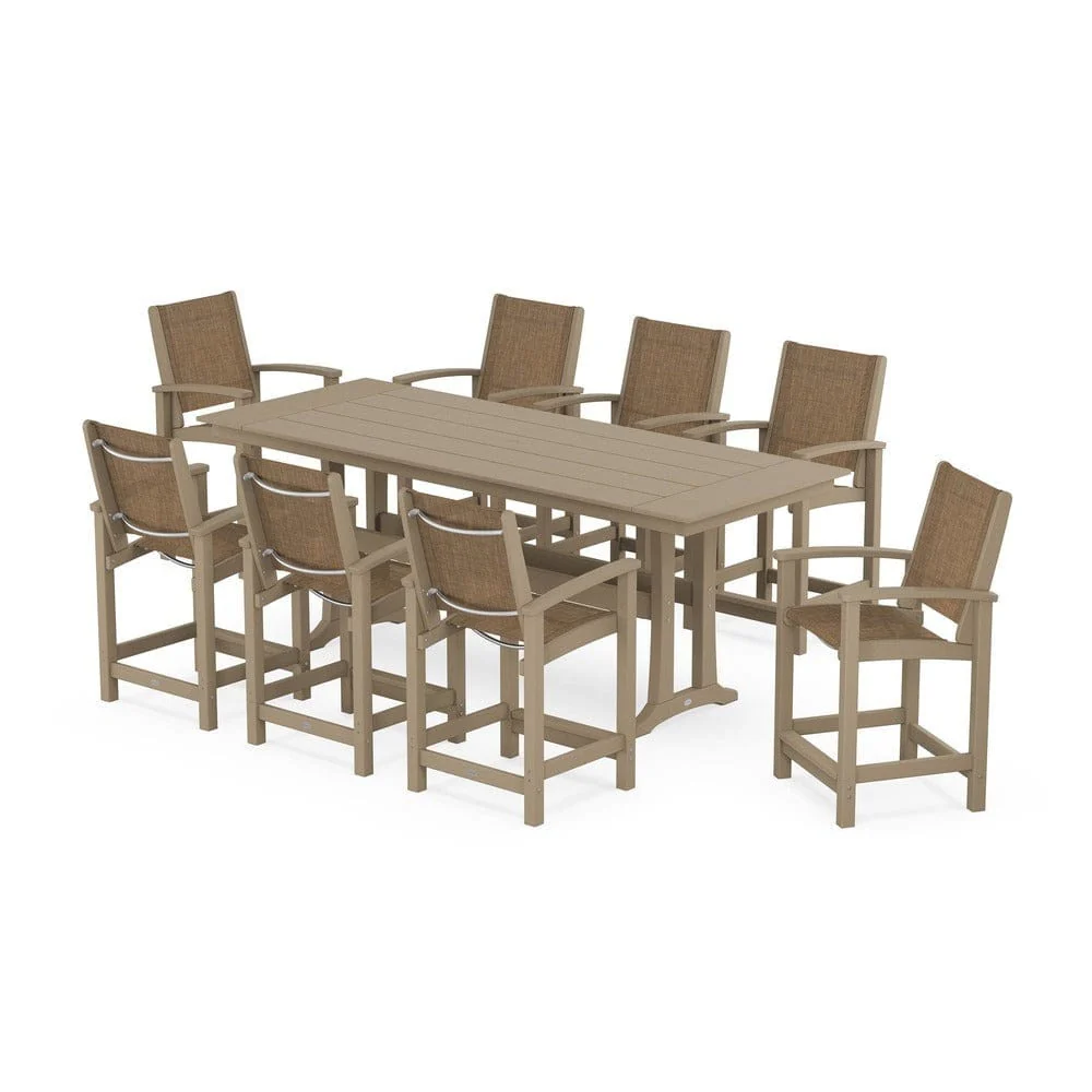 POLYWOOD® - Coastal 9-Piece Farmhouse Counter Set with Trestle Legs - PWS1898 - Image 27