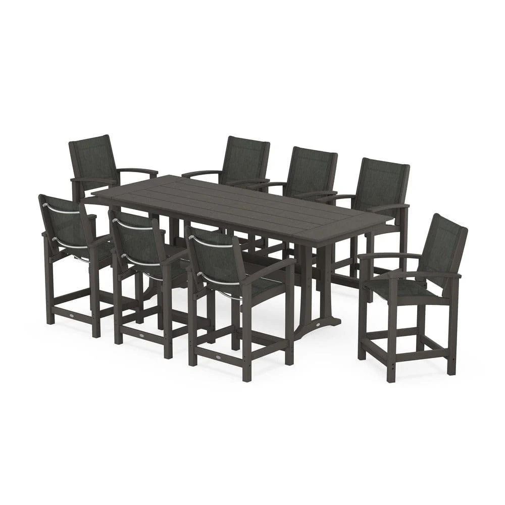 POLYWOOD® - Coastal 9-Piece Farmhouse Counter Set with Trestle Legs - PWS1898 - Image 28