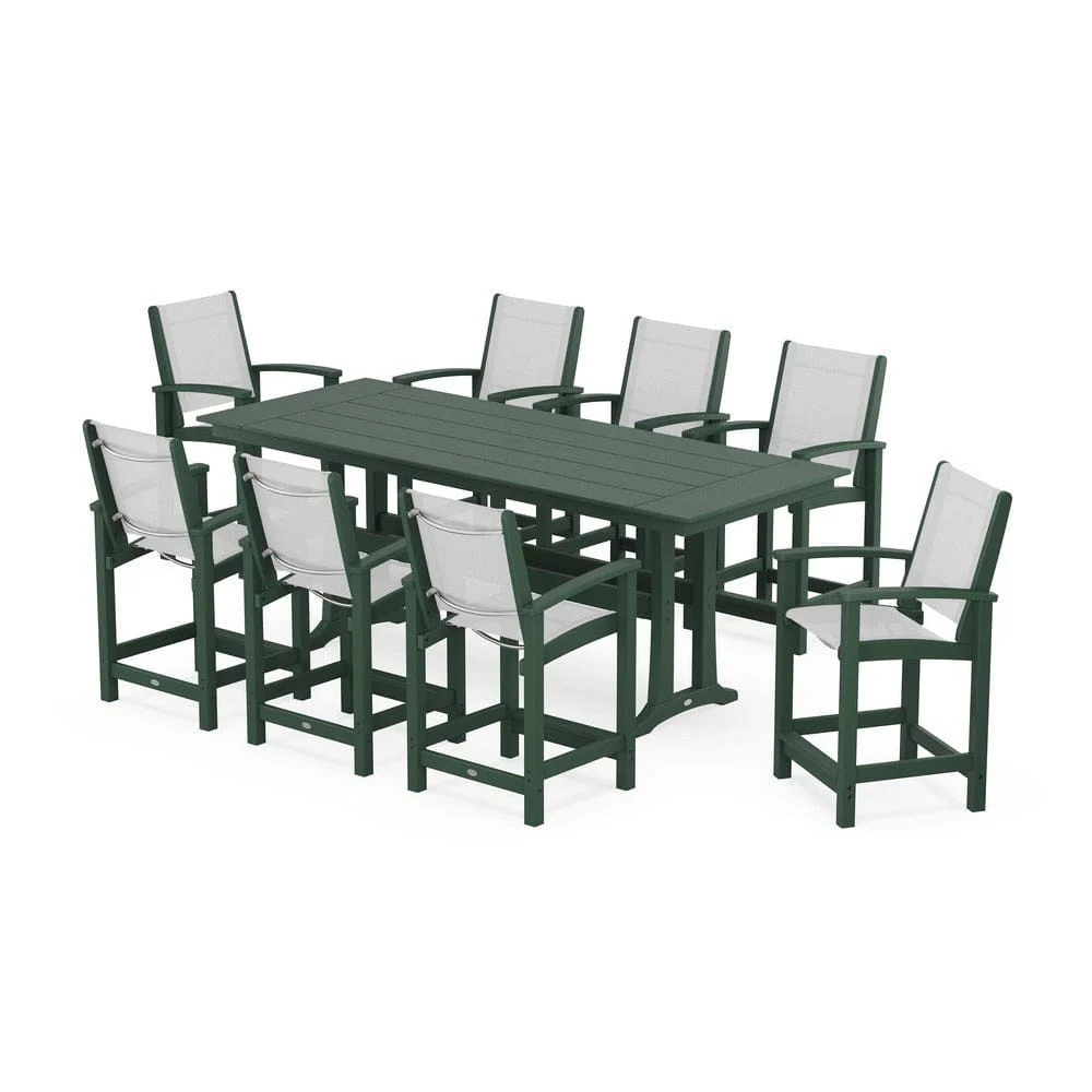 POLYWOOD® - Coastal 9-Piece Farmhouse Counter Set with Trestle Legs - PWS1898 - Image 29