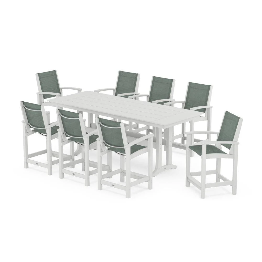 POLYWOOD® - Coastal 9-Piece Farmhouse Counter Set with Trestle Legs - PWS1898 - Image 30