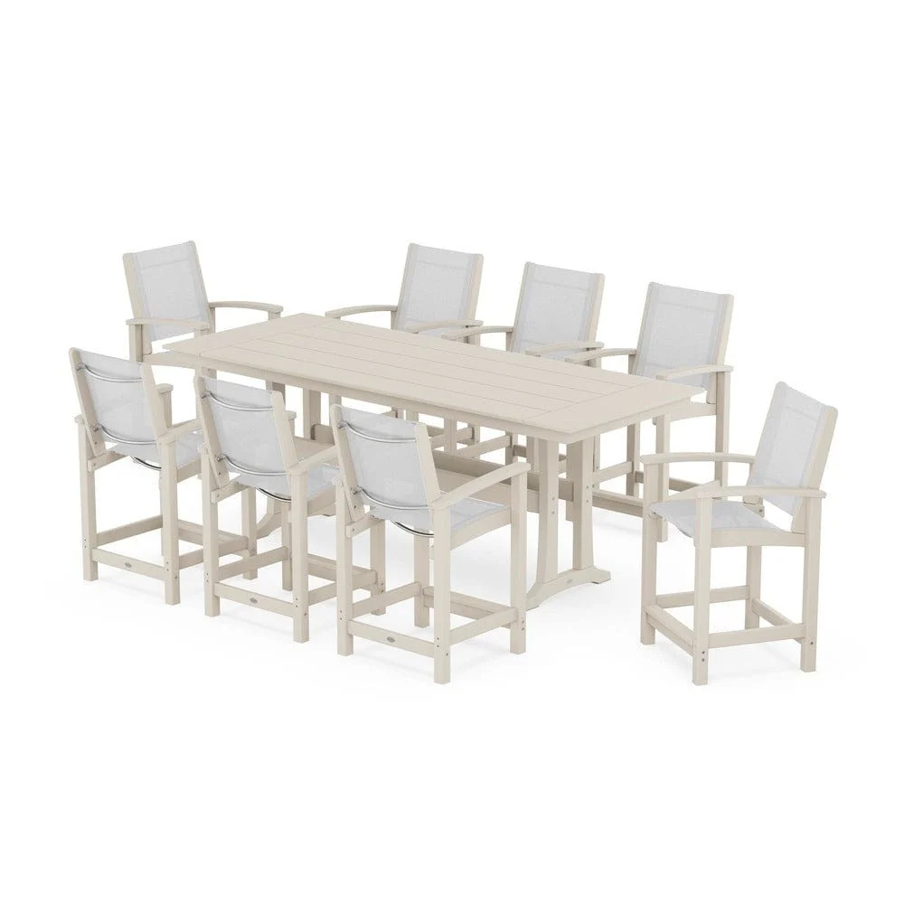 POLYWOOD® - Coastal 9-Piece Farmhouse Counter Set with Trestle Legs - PWS1898 - Image 31
