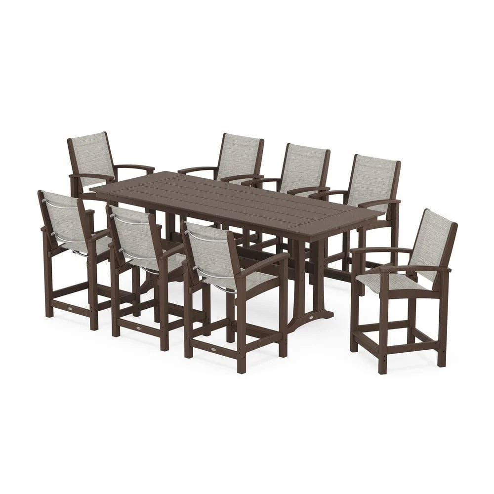 POLYWOOD® - Coastal 9-Piece Farmhouse Counter Set with Trestle Legs - PWS1898 - Image 32