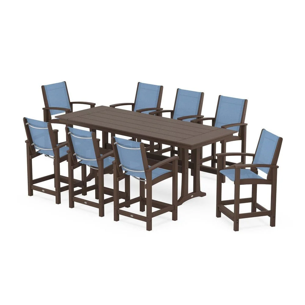 POLYWOOD® - Coastal 9-Piece Farmhouse Counter Set with Trestle Legs - PWS1898 - Image 35