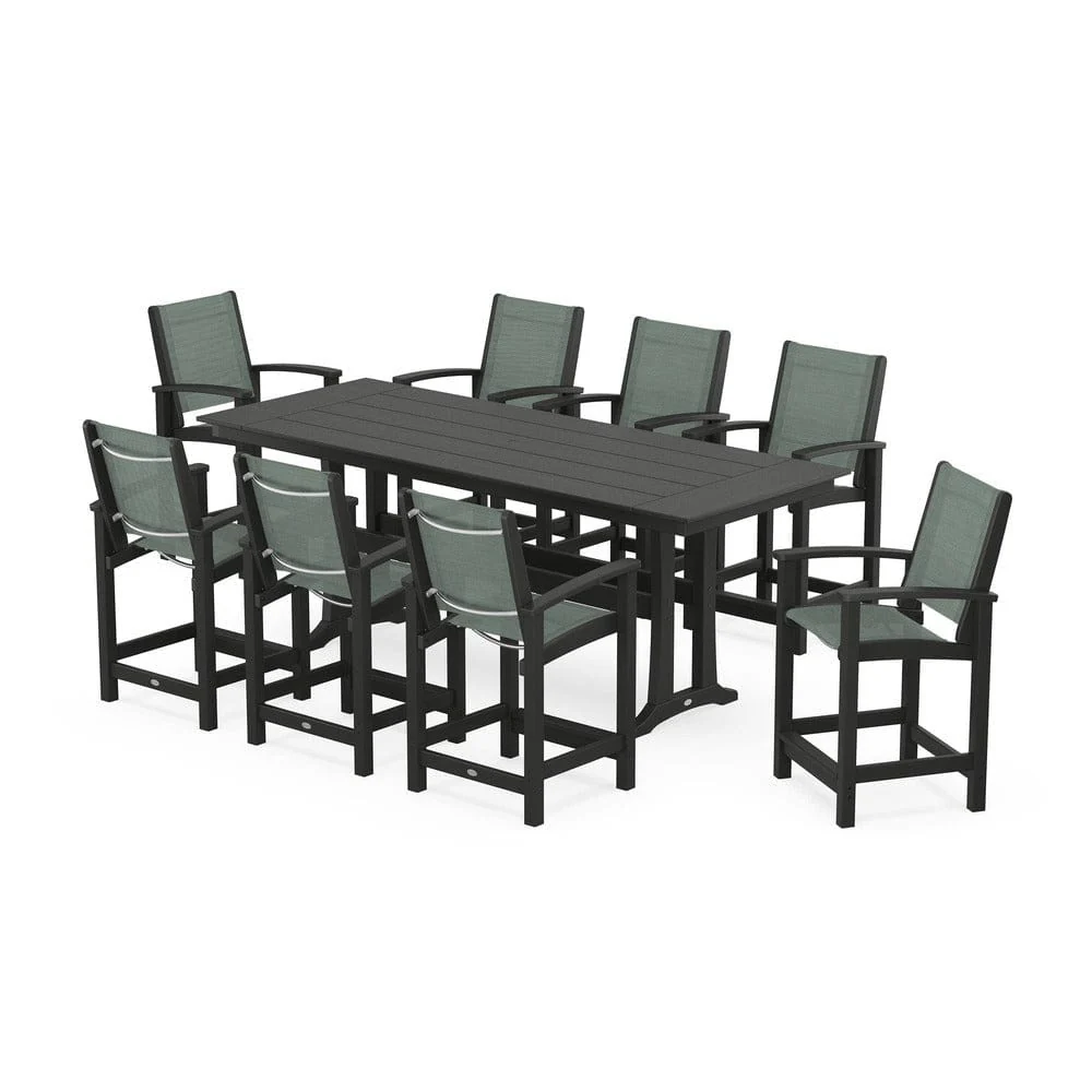 POLYWOOD® - Coastal 9-Piece Farmhouse Counter Set with Trestle Legs - PWS1898 - Image 37