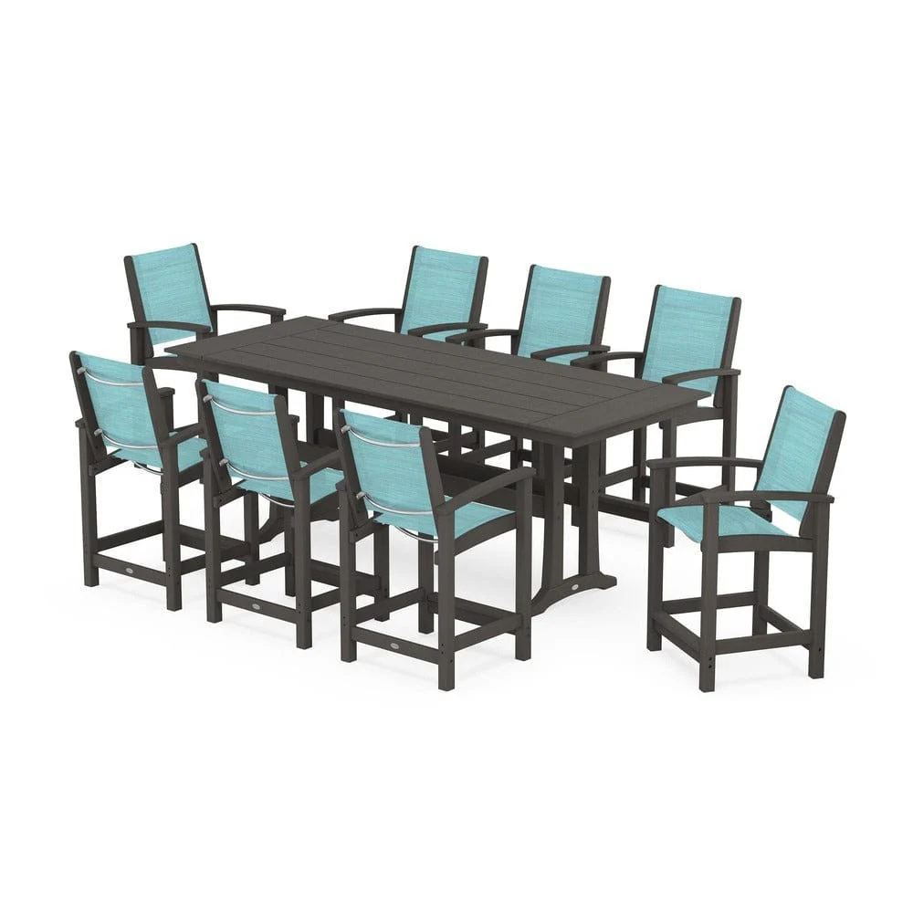POLYWOOD® - Coastal 9-Piece Farmhouse Counter Set with Trestle Legs - PWS1898 - Image 39