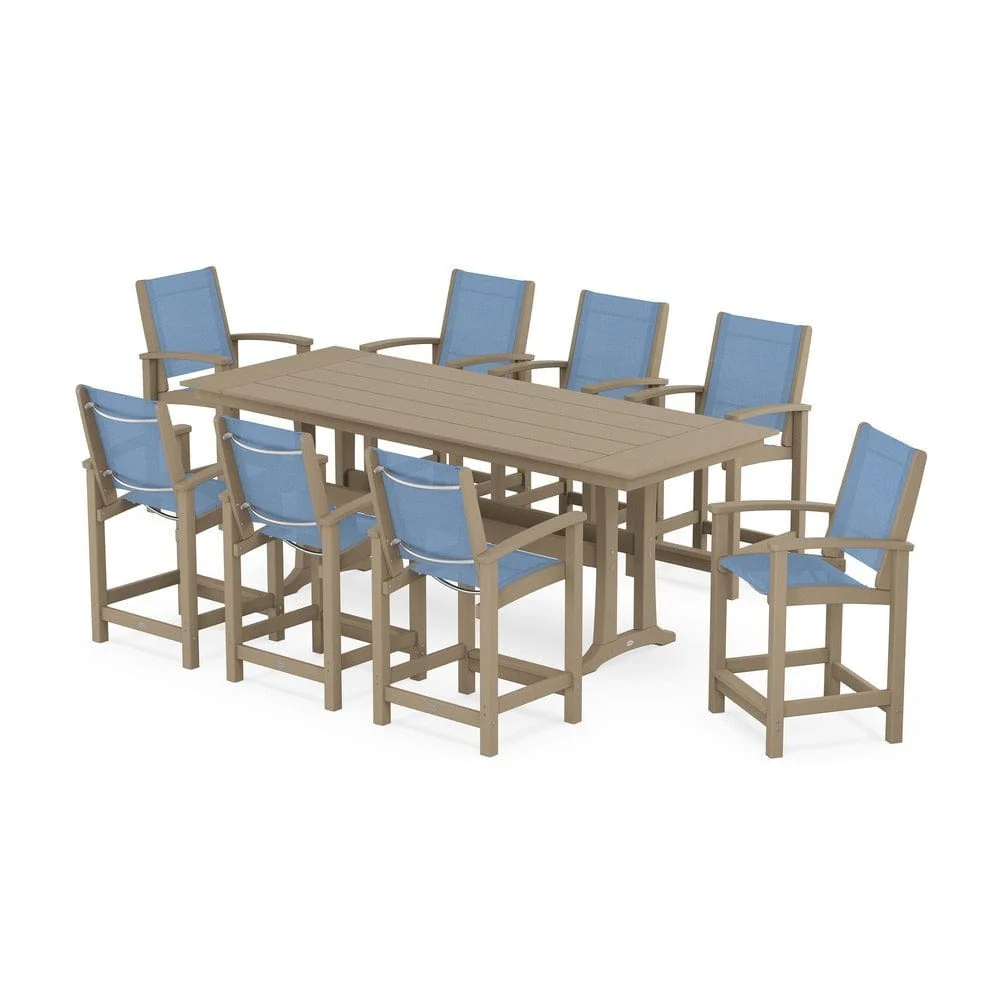 POLYWOOD® - Coastal 9-Piece Farmhouse Counter Set with Trestle Legs - PWS1898 - Image 4