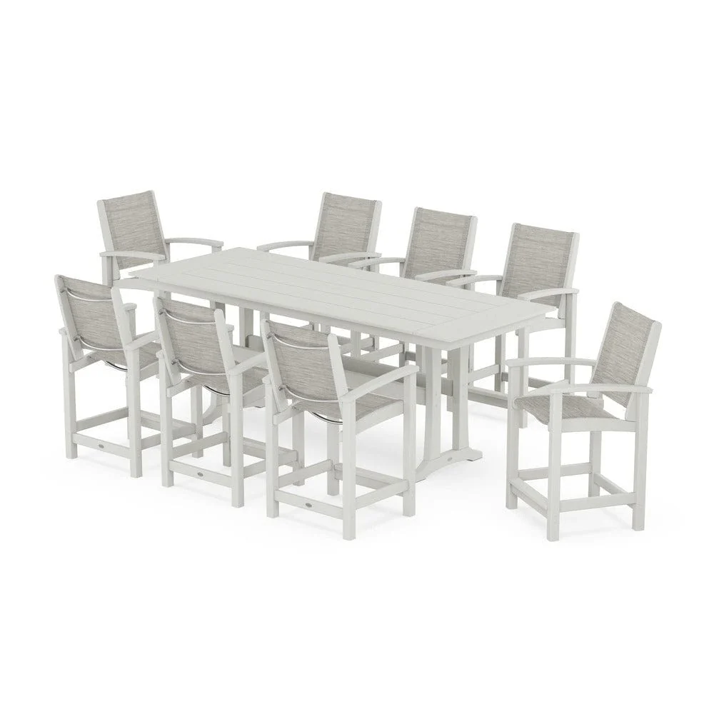 POLYWOOD® - Coastal 9-Piece Farmhouse Counter Set with Trestle Legs - PWS1898 - Image 42