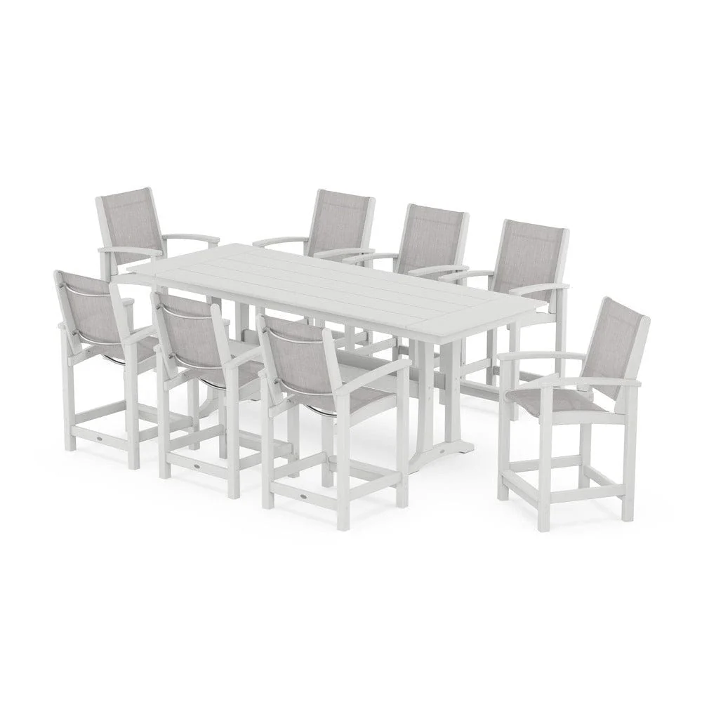 POLYWOOD® - Coastal 9-Piece Farmhouse Counter Set with Trestle Legs - PWS1898 - Image 43