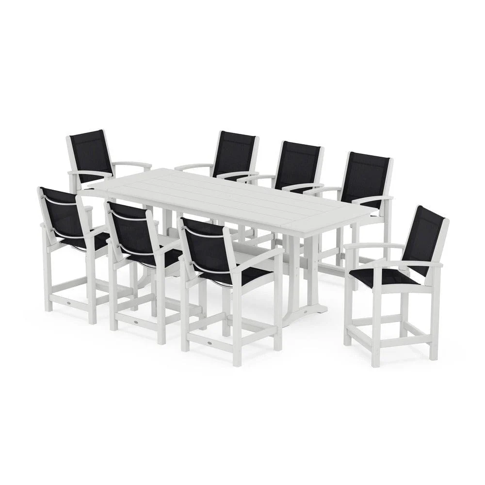 POLYWOOD® - Coastal 9-Piece Farmhouse Counter Set with Trestle Legs - PWS1898 - Image 44