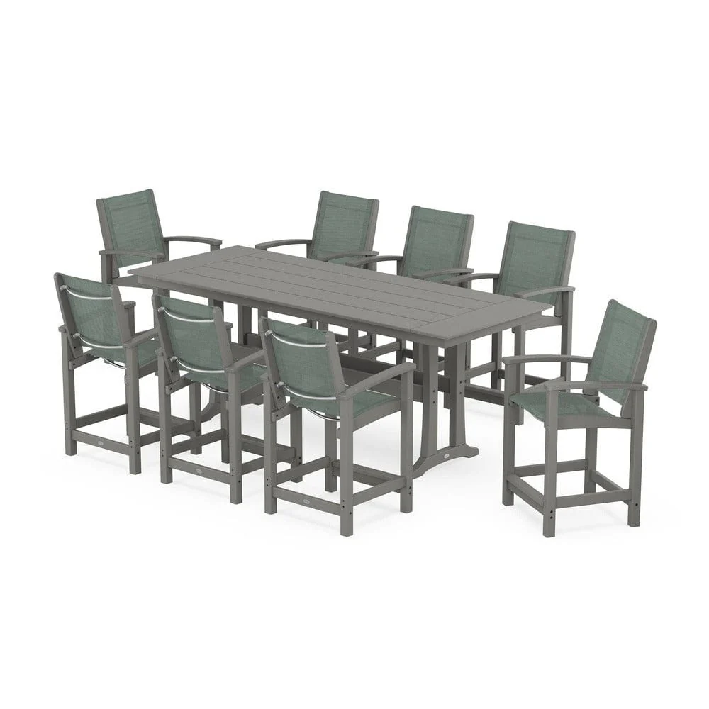 POLYWOOD® - Coastal 9-Piece Farmhouse Counter Set with Trestle Legs - PWS1898 - Image 45