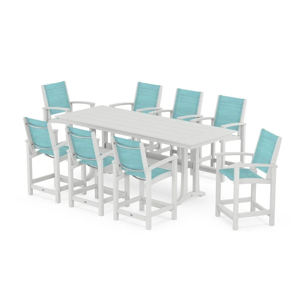 POLYWOOD® - Coastal 9-Piece Farmhouse Counter Set with Trestle Legs - PWS1898 - Image 47