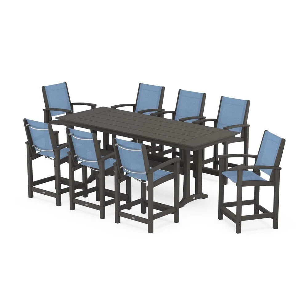 POLYWOOD® - Coastal 9-Piece Farmhouse Counter Set with Trestle Legs - PWS1898 - Image 48