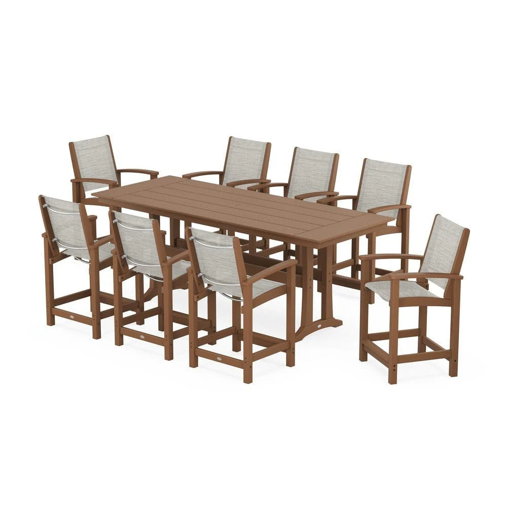 POLYWOOD® - Coastal 9-Piece Farmhouse Counter Set with Trestle Legs - PWS1898 - Image 49
