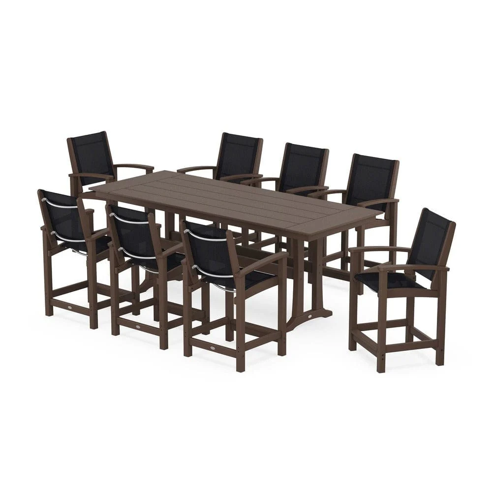 POLYWOOD® - Coastal 9-Piece Farmhouse Counter Set with Trestle Legs - PWS1898 - Image 5