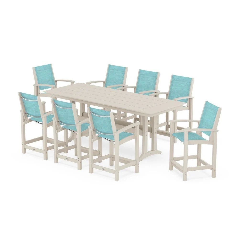 POLYWOOD® - Coastal 9-Piece Farmhouse Counter Set with Trestle Legs - PWS1898 - Image 50