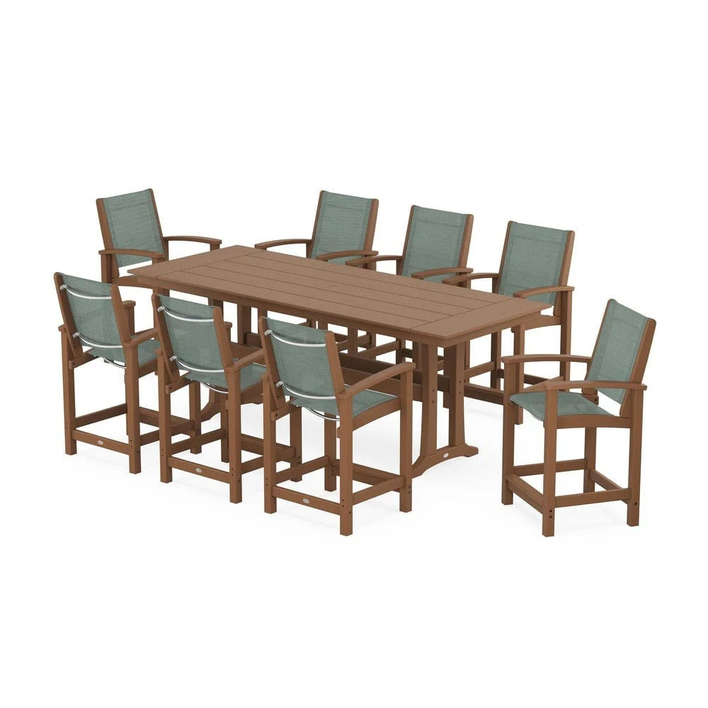 POLYWOOD® - Coastal 9-Piece Farmhouse Counter Set with Trestle Legs - PWS1898 - Image 53