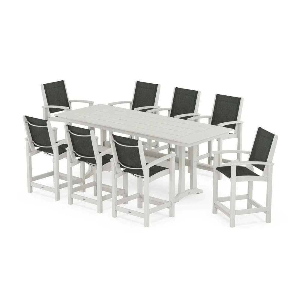 POLYWOOD® - Coastal 9-Piece Farmhouse Counter Set with Trestle Legs - PWS1898 - Image 58