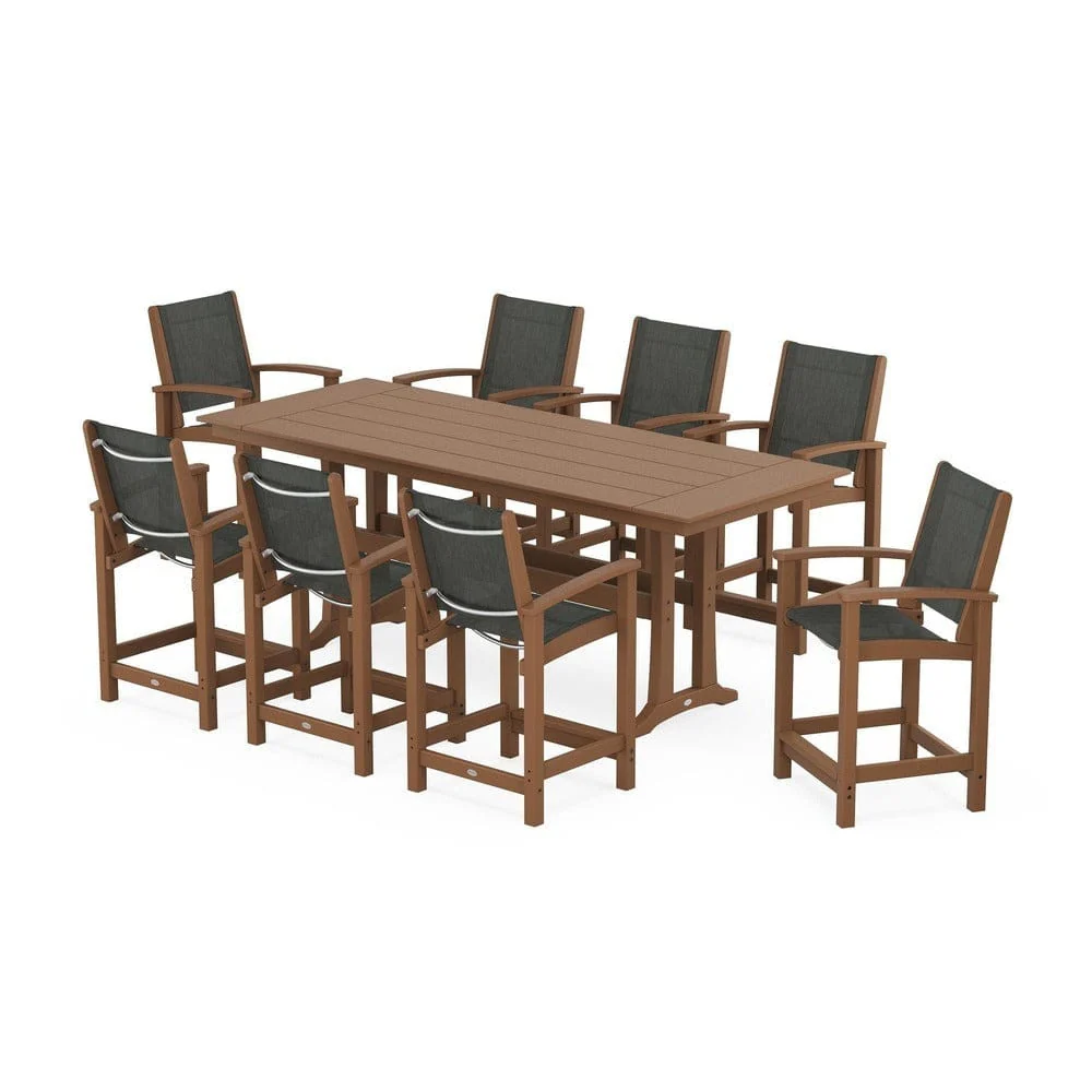 POLYWOOD® - Coastal 9-Piece Farmhouse Counter Set with Trestle Legs - PWS1898 - Image 59