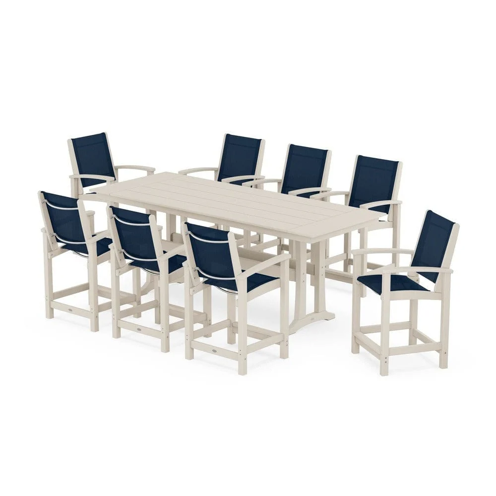 POLYWOOD® - Coastal 9-Piece Farmhouse Counter Set with Trestle Legs - PWS1898 - Image 6