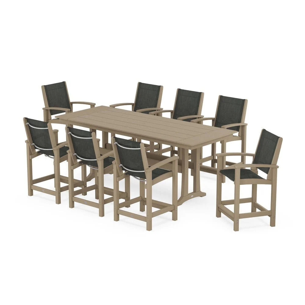 POLYWOOD® - Coastal 9-Piece Farmhouse Counter Set with Trestle Legs - PWS1898 - Image 60