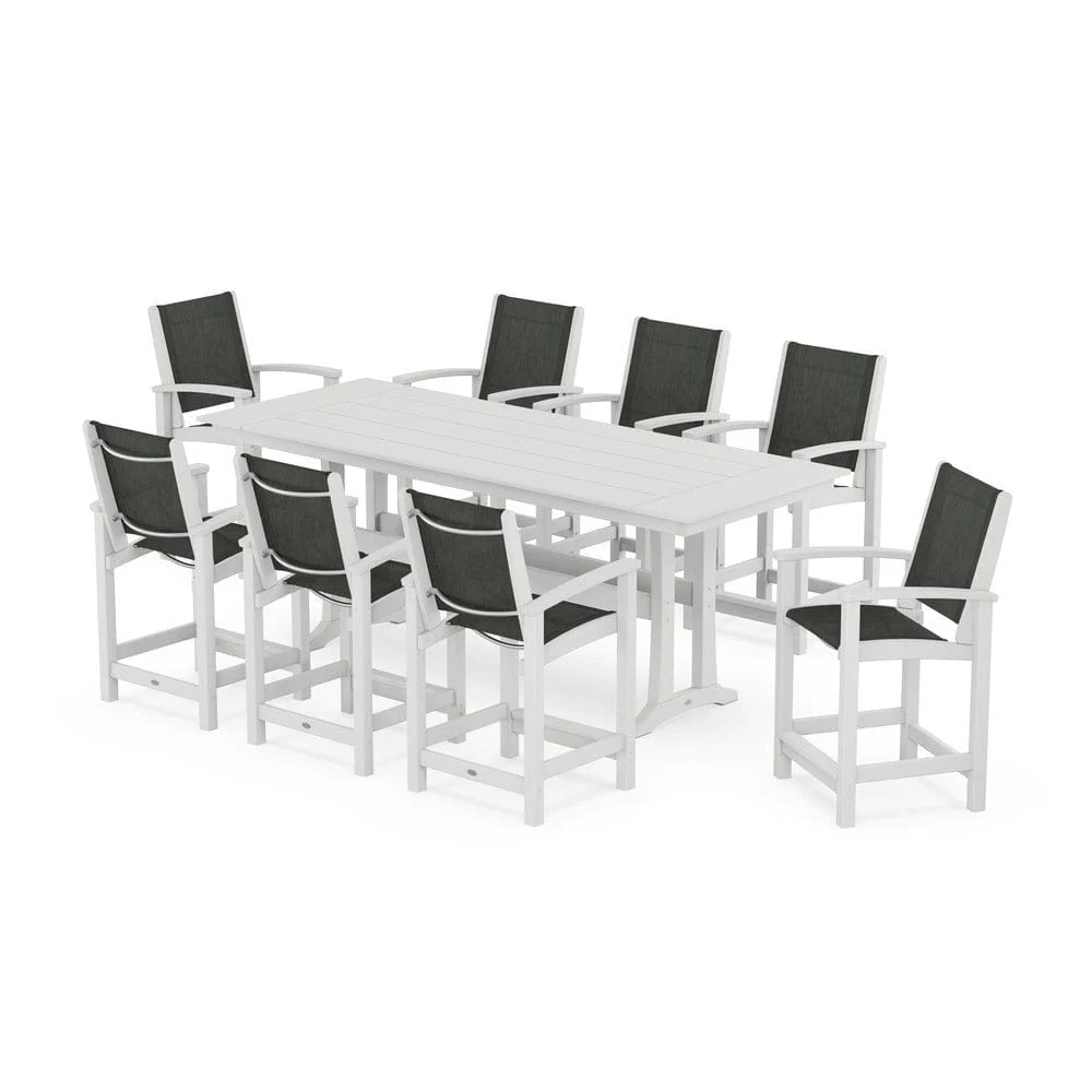 POLYWOOD® - Coastal 9-Piece Farmhouse Counter Set with Trestle Legs - PWS1898 - Image 62
