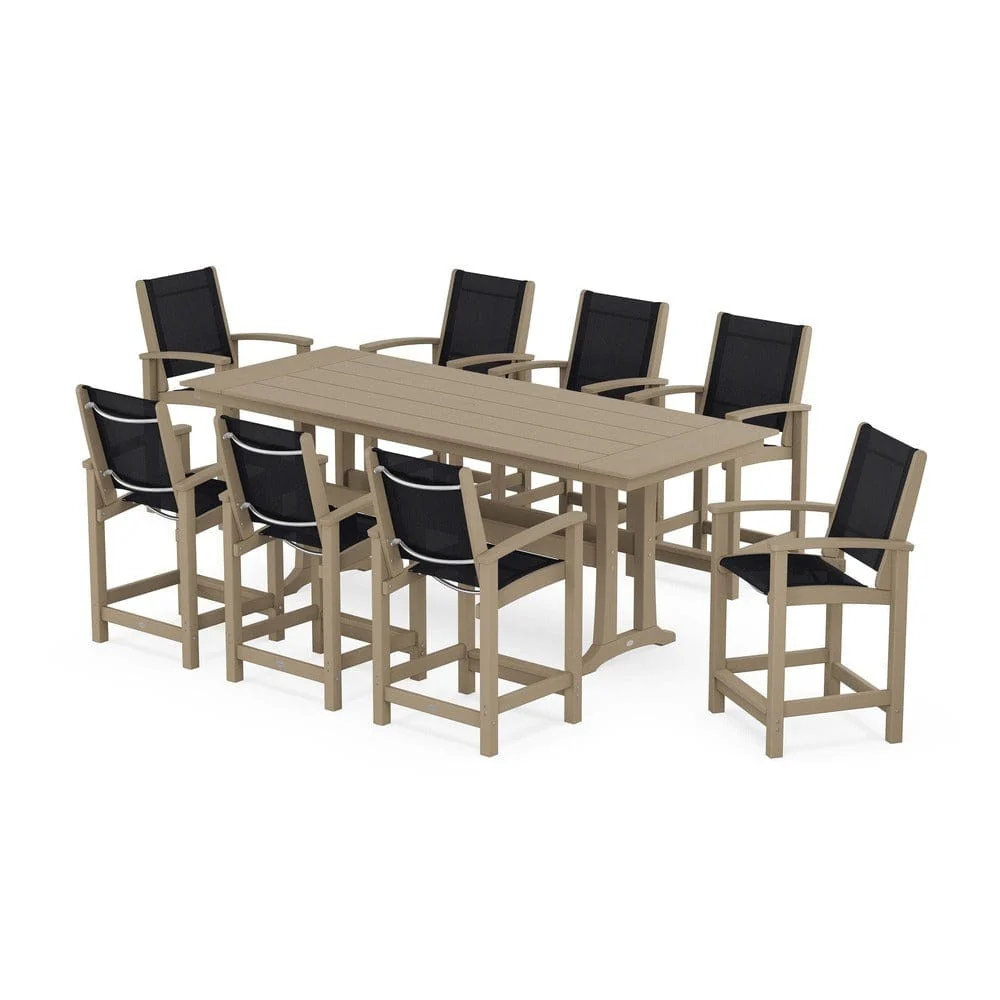POLYWOOD® - Coastal 9-Piece Farmhouse Counter Set with Trestle Legs - PWS1898 - Image 64