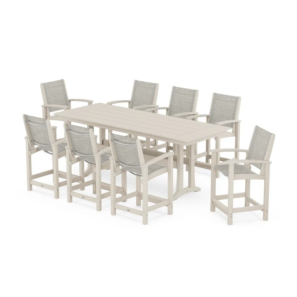 POLYWOOD® - Coastal 9-Piece Farmhouse Counter Set with Trestle Legs - PWS1898 - Image 65