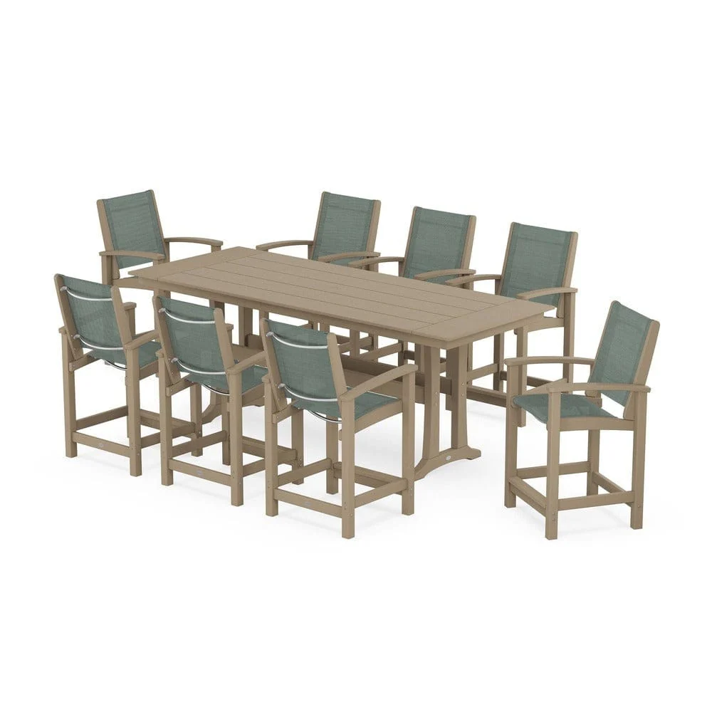 POLYWOOD® - Coastal 9-Piece Farmhouse Counter Set with Trestle Legs - PWS1898 - Image 68