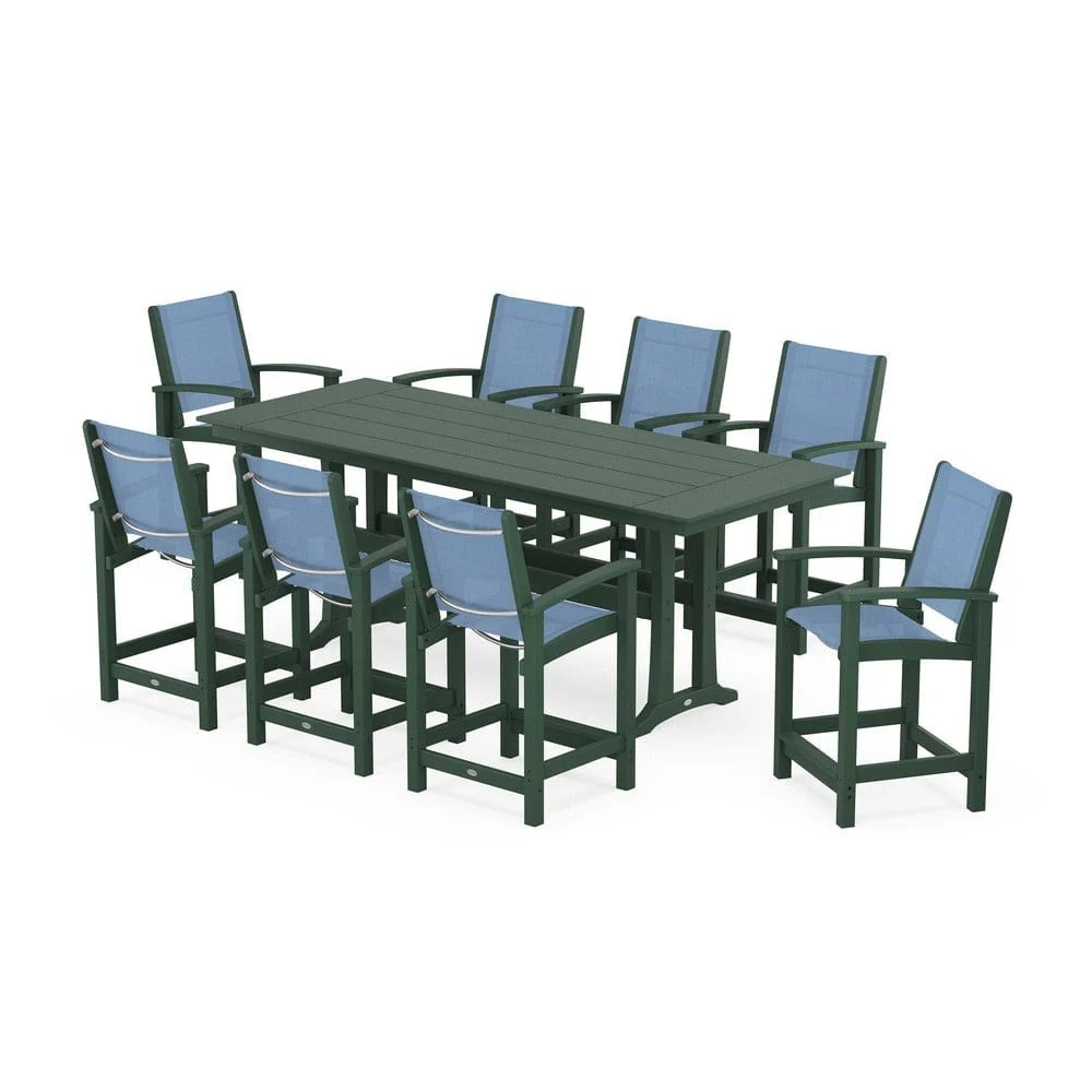 POLYWOOD® - Coastal 9-Piece Farmhouse Counter Set with Trestle Legs - PWS1898 - Image 7