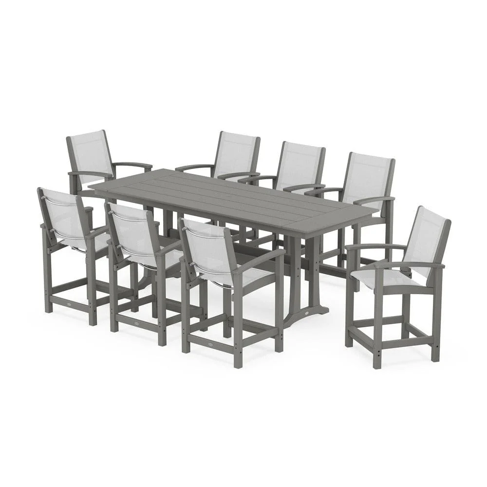 POLYWOOD® - Coastal 9-Piece Farmhouse Counter Set with Trestle Legs - PWS1898 - Image 70
