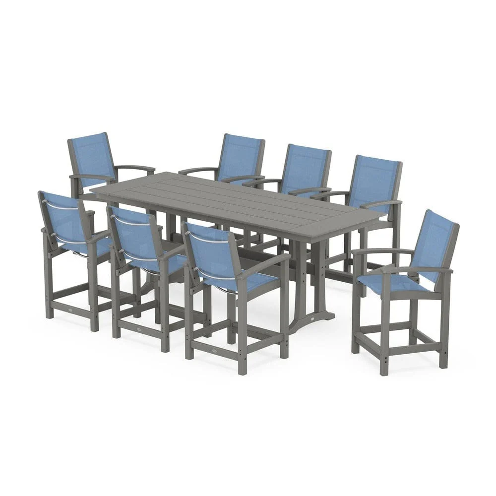 POLYWOOD® - Coastal 9-Piece Farmhouse Counter Set with Trestle Legs - PWS1898 - Image 71