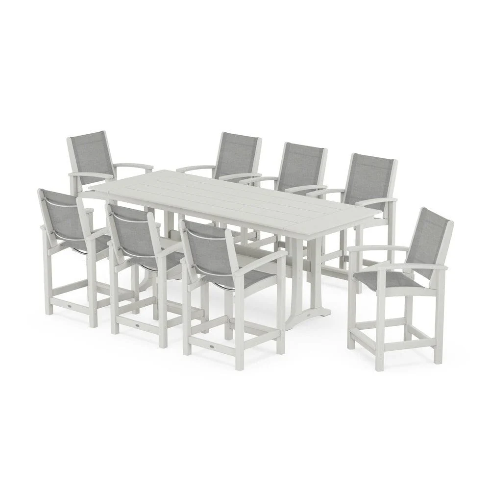 POLYWOOD® - Coastal 9-Piece Farmhouse Counter Set with Trestle Legs - PWS1898 - Image 72