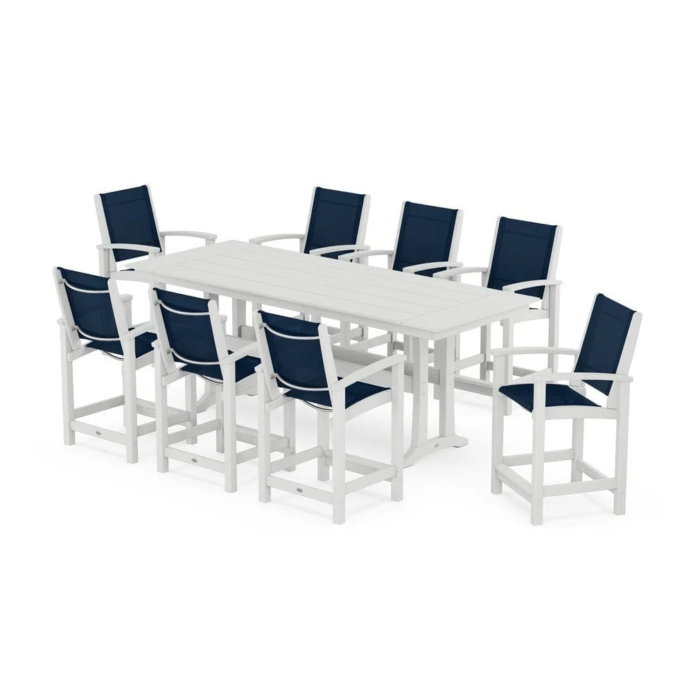 POLYWOOD® - Coastal 9-Piece Farmhouse Counter Set with Trestle Legs - PWS1898 - Image 73