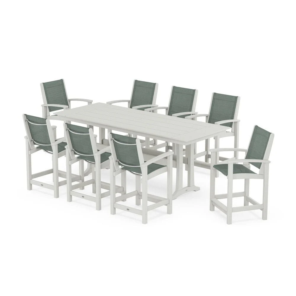 POLYWOOD® - Coastal 9-Piece Farmhouse Counter Set with Trestle Legs - PWS1898 - Image 74