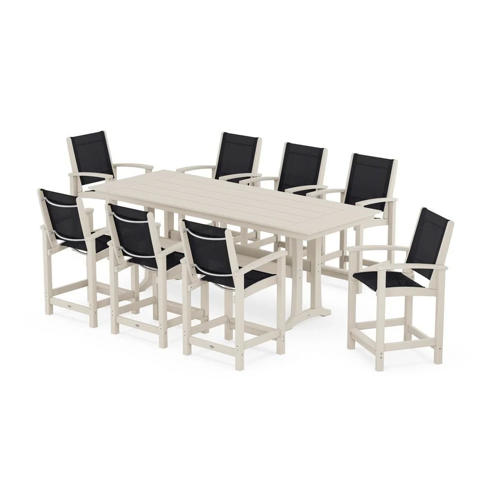 POLYWOOD® - Coastal 9-Piece Farmhouse Counter Set with Trestle Legs - PWS1898 - Image 8