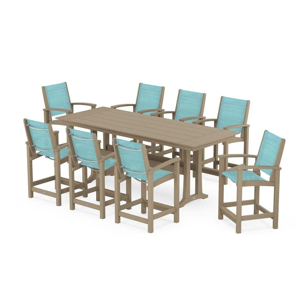 POLYWOOD® - Coastal 9-Piece Farmhouse Counter Set with Trestle Legs - PWS1898 - Image 82