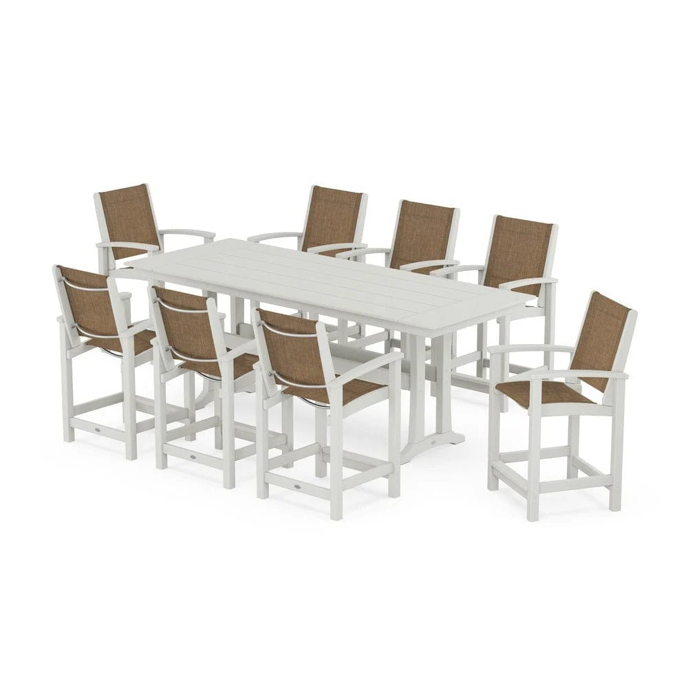 POLYWOOD® - Coastal 9-Piece Farmhouse Counter Set with Trestle Legs - PWS1898 - Image 83