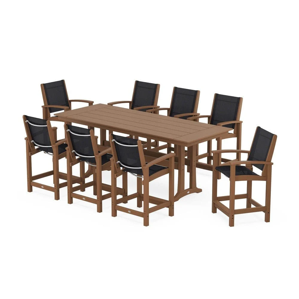 POLYWOOD® - Coastal 9-Piece Farmhouse Counter Set with Trestle Legs - PWS1898 - Image 86