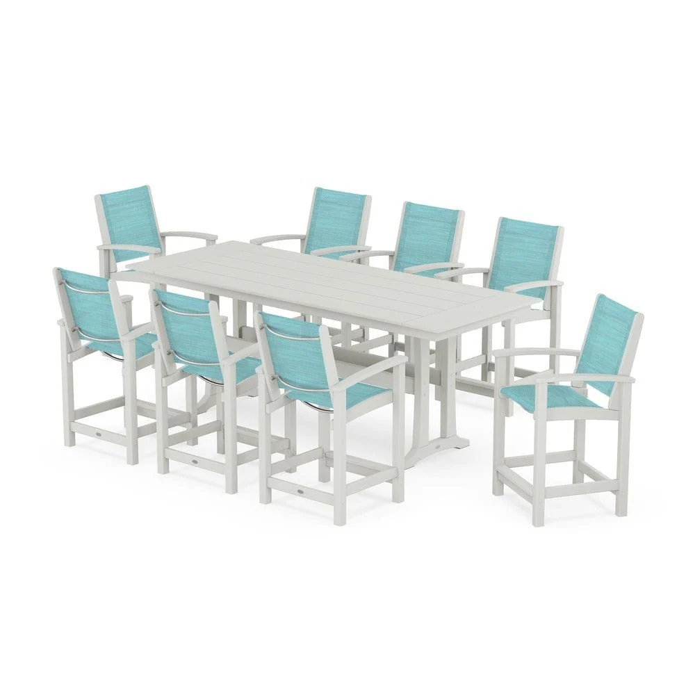 POLYWOOD® - Coastal 9-Piece Farmhouse Counter Set with Trestle Legs - PWS1898 - Image 89