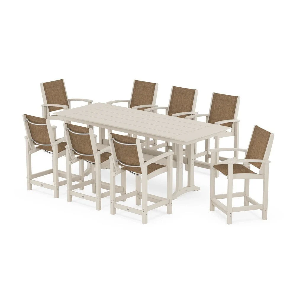 POLYWOOD® - Coastal 9-Piece Farmhouse Counter Set with Trestle Legs - PWS1898 - Image 9