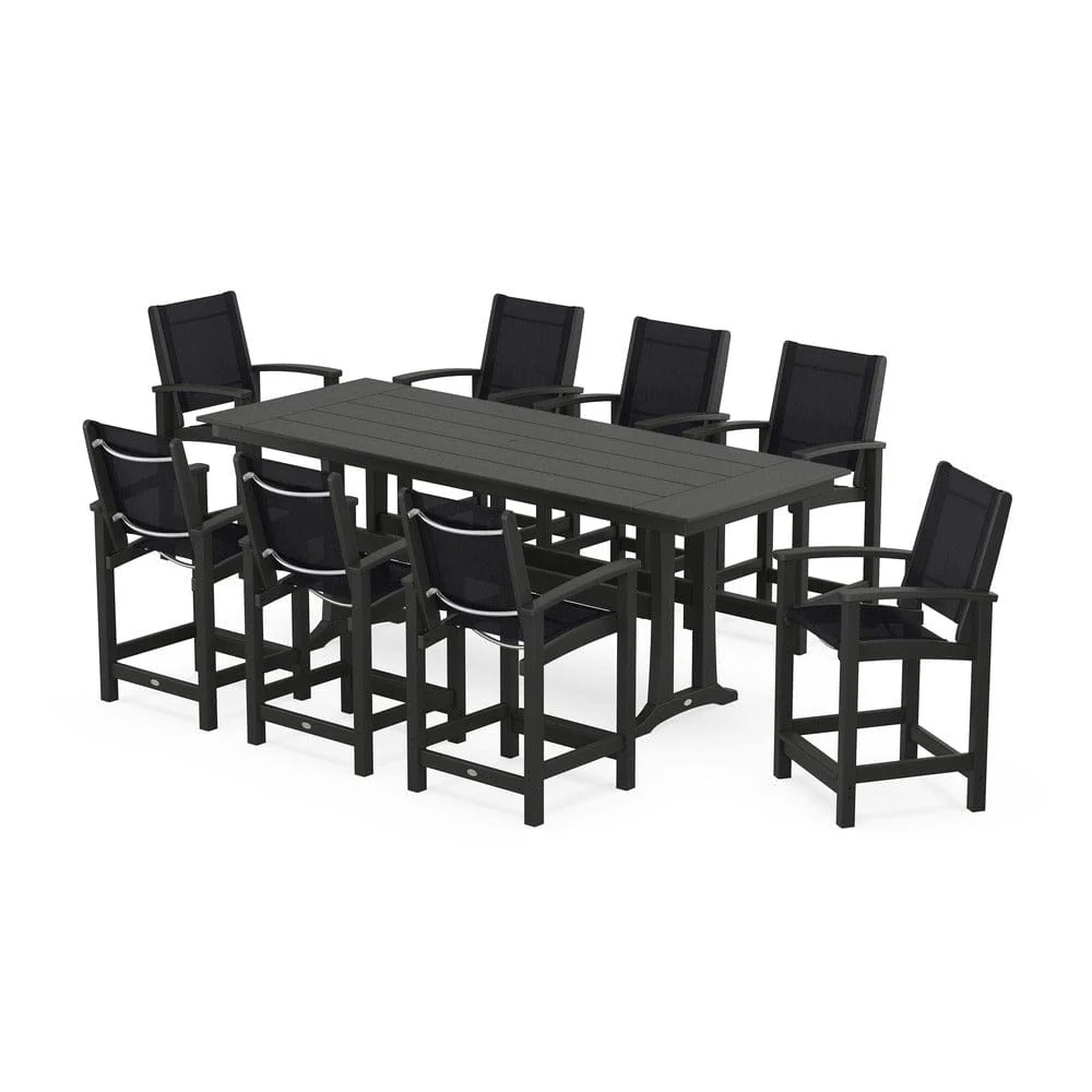 POLYWOOD® - Coastal 9-Piece Farmhouse Counter Set with Trestle Legs - PWS1898 - Image 90