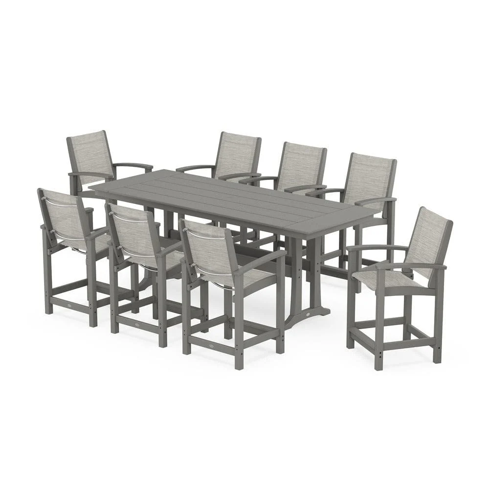 POLYWOOD® - Coastal 9-Piece Farmhouse Counter Set with Trestle Legs - PWS1898 - Image 93
