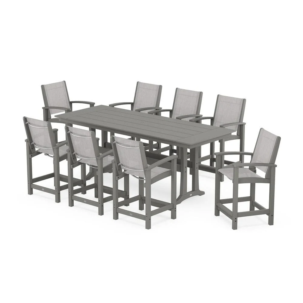 POLYWOOD® - Coastal 9-Piece Farmhouse Counter Set with Trestle Legs - PWS1898 - Image 94