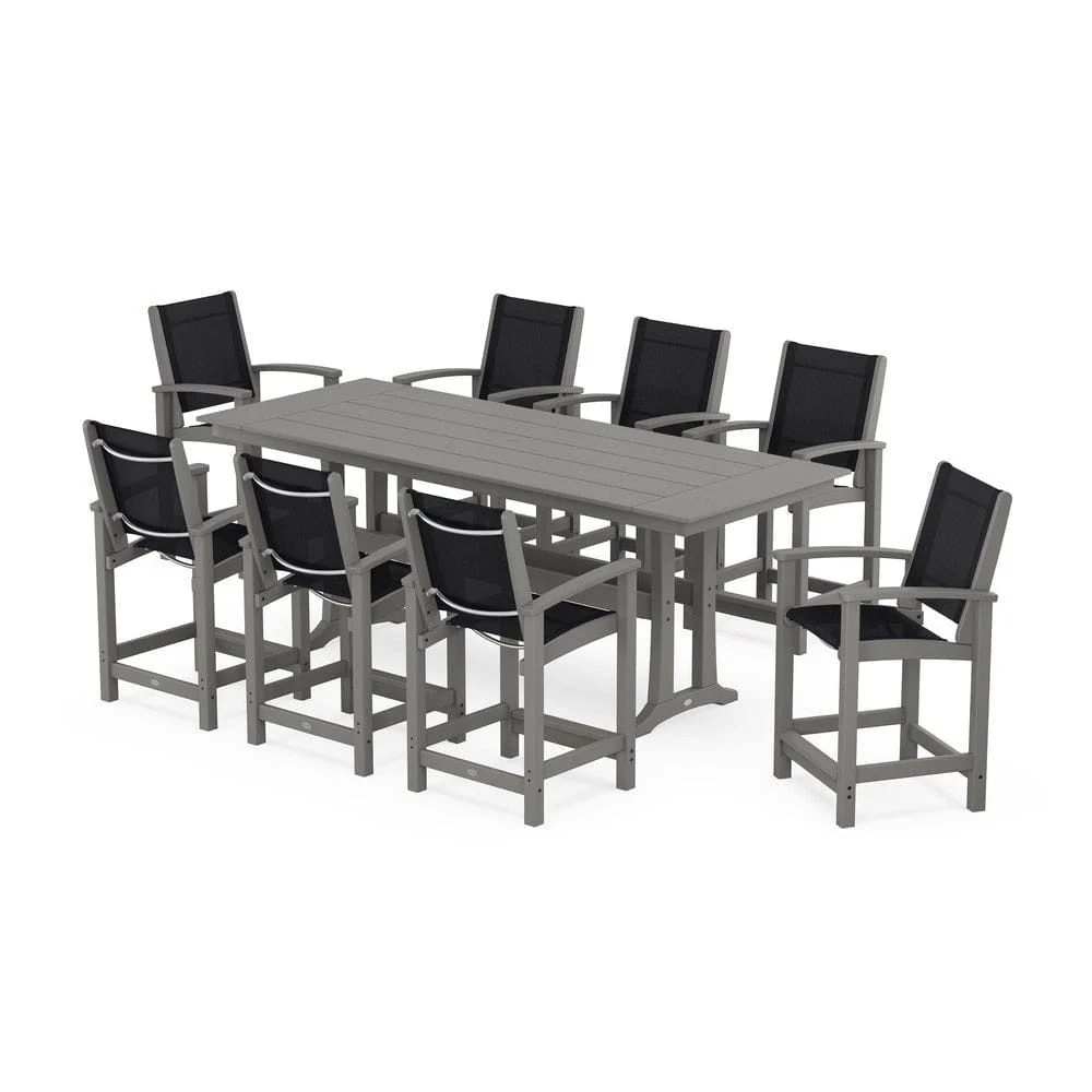 POLYWOOD® - Coastal 9-Piece Farmhouse Counter Set with Trestle Legs - PWS1898 - Image 95