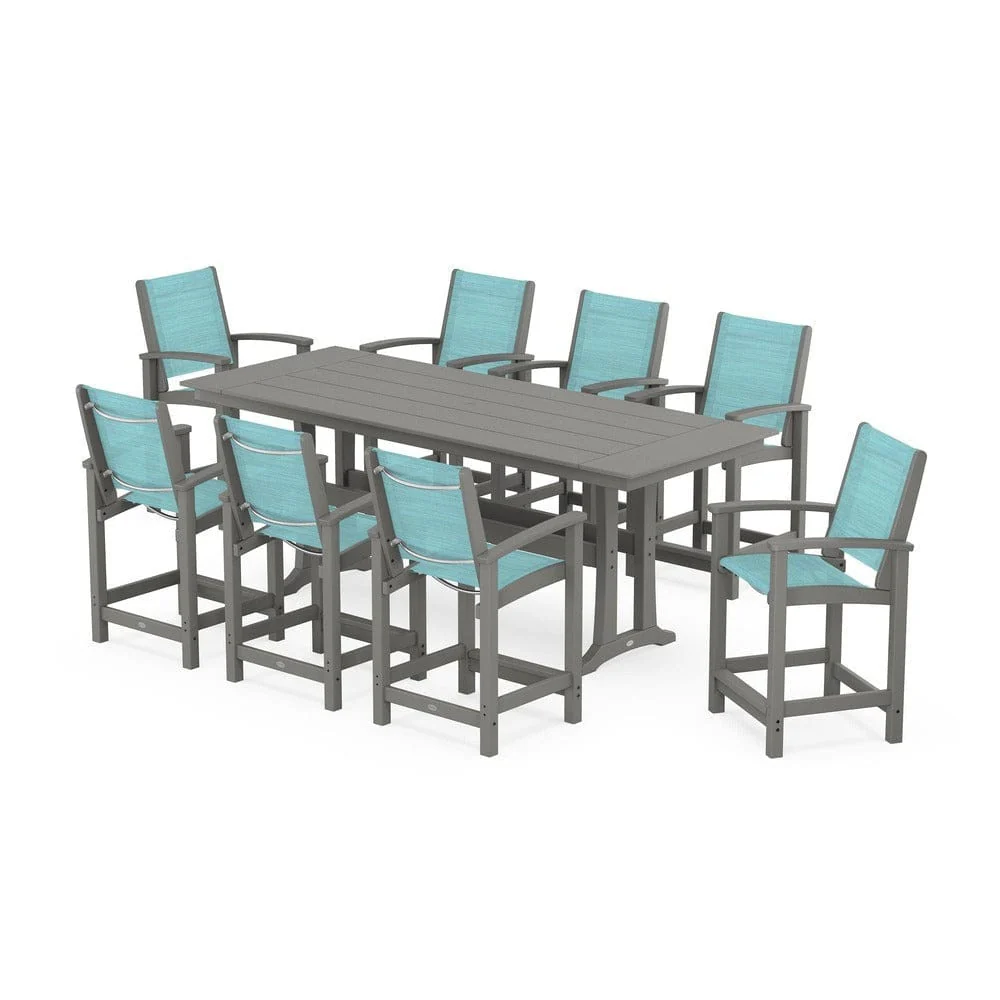 POLYWOOD® - Coastal 9-Piece Farmhouse Counter Set with Trestle Legs - PWS1898 - Image 96