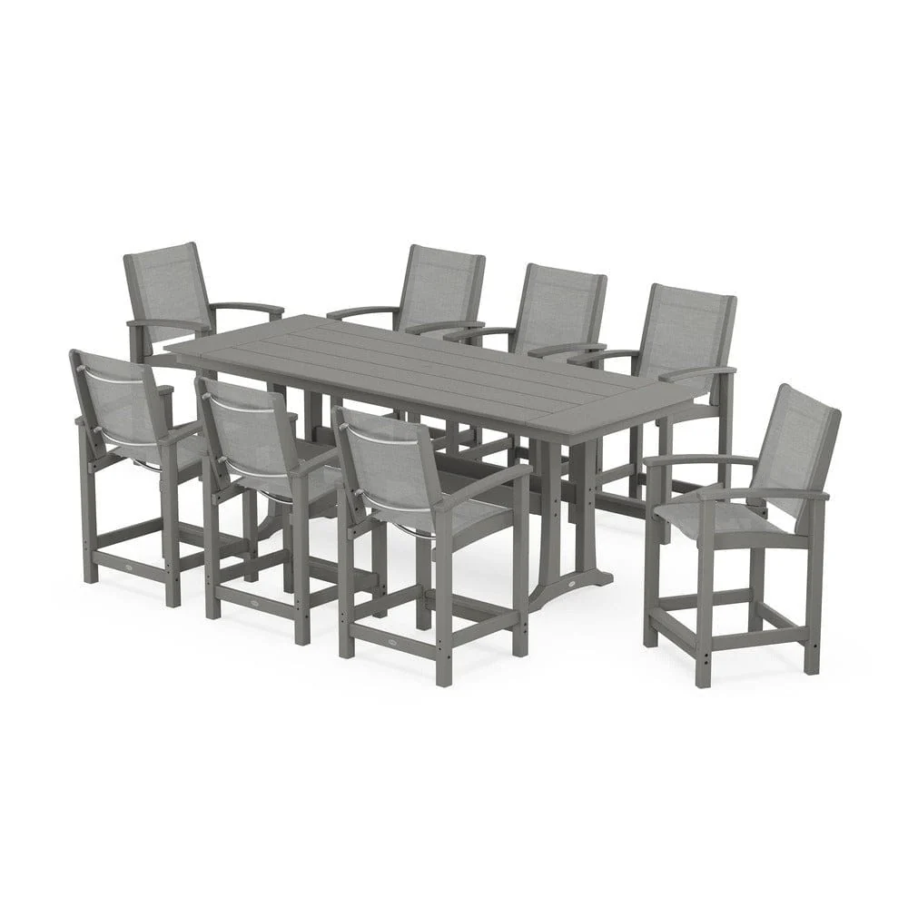 POLYWOOD® - Coastal 9-Piece Farmhouse Counter Set with Trestle Legs - PWS1898 - Image 97